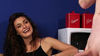 Clothed Brunette In Heels Watches Humiliation Fetish Scene With Horny Babe