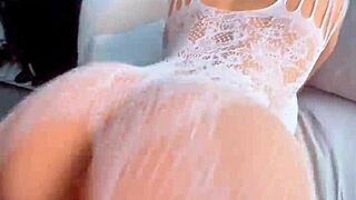 beautiful latina babe shakes her big ass in prone bone position, screaming in pleasure