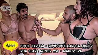 amateur party with pricila diabinha and ariela pereira in motel, husbands watching.