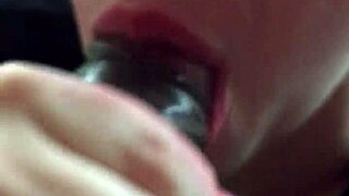 close up view of lipstick smeared blowjob