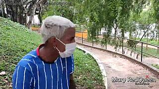 Monster cock group catches lingerie masturbation in public, big black cock sucking interracial