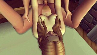 Petite girl rubs pussy on monster cock then sucks with anal