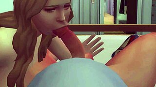 Petite girl rubs pussy on monster cock then sucks with anal