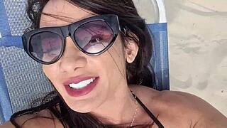 Latina Brunette Bent Over On Copacabana Beach