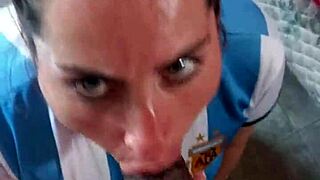 the blonde girlfriend eats cum from friend's liquid lunch