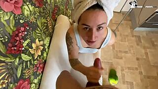 i'm horny with big tits sucking monster cock on the sofa