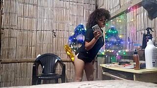 Beautiful Asian With Curly Hair Has Passionate Adventure With Pizza Delivery Boy On Christmas