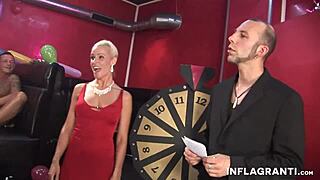 Dude Gets Ass Toyed with Strapon in Gangbang with Milfs