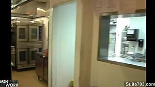 Passionate Hottie with Long Hair Sucks Bald Guy's Monster Cock in the Office