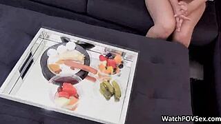 is this curvy latina gf pleasing her bf's cock in pov?