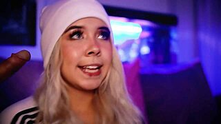 that cute faced blonde babe looks so adorable sucking on that big cock, doesn't she?