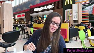 Hot girl blows stranger’s dick in public. She swallows cum at the resort!