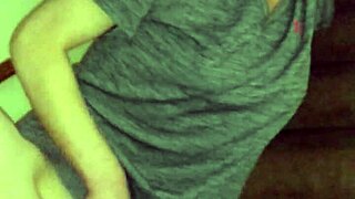 wife teases with pierced pussy while rubbing on the stairs.