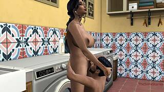stepson fucks stepmom stuck in washing machine 😱