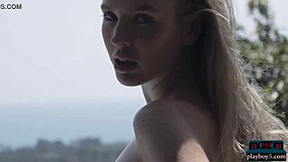 Australian teen blonde Thera Jane does outdoor striptease, exposing her shaved pussy for Playboy