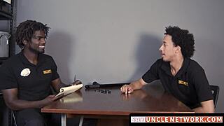 Muscle security officer drills gay guy bareback after hot blowjob