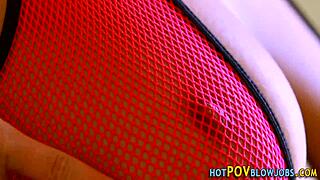 Asian girl gags on monster cock before cum facial in POV