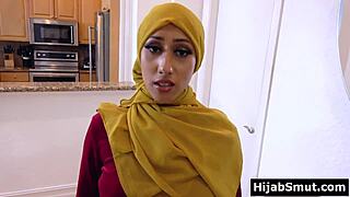 muslim girl in hijab feels guilty cheating on husband with personal trainer, sucking and fucking passionately