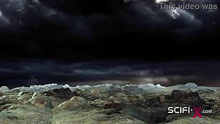 a cuffed japanese girl goes wild with sex in a sci-fi military bunker setting