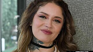 Tattooed beauty Vanessa Vega struggles with Isiah Maxwell's massive cock.
