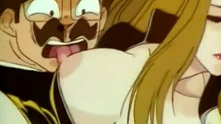 Petite Japanese teen in anime threesome BJ