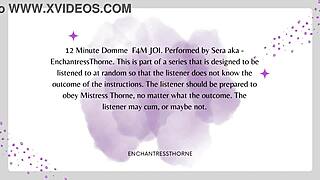 Femdom mistress instructs jerk off for cum eating orgasm.