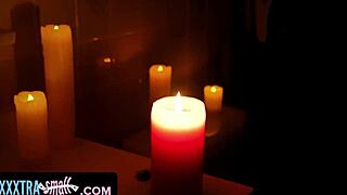 Scared tiny teen in miniskirt gets tight hole pounded by urban legend