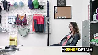 Skinny shoplifter respects big fat cock with her tight ass.