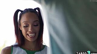 petite ebony teen cheerleader alexis tae waits for her boyfriend at stepdad's place