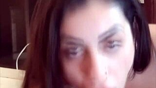 joy cardozo grabs cock and gets cum on tits