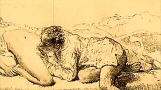 vintage erotic illustration, antique hentai anime cartoon comic retro.