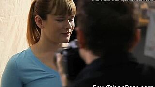 Redhead babe pussypounded hard in steamy bathroom!