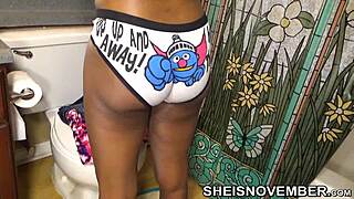 I watch pretty brown skin girl msnovember dressing in bathroom