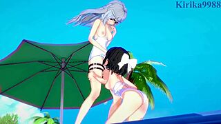 Miku kohinata and laura bodewig play together in symphogear and infinite stratos hentai.
