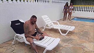 I fucked two sexy latinas by the poolside