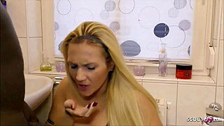 Deutsche girlfriend attends party with black man in bathroom bent over with panties