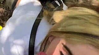 random jogger gets deepthroat on hiking trail pov with brunette and blonde teens 😍