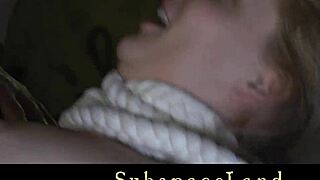 Delicious blonde tied up and fucked in stockings