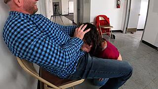 milf gags on huge cumshot in doctor's waiting room