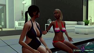 i invite my straight neighbor to the pool to taste my plastic cock in hot animations.