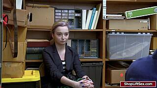 Blonde shoplifter feels intense pleasure as her shaved pussy gets banged doggystyle