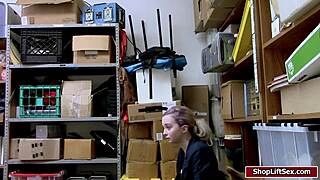 Blonde shoplifter feels intense pleasure as her shaved pussy gets banged doggystyle