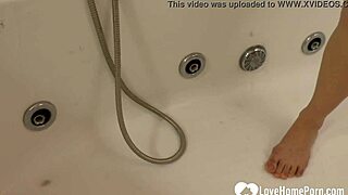 brunette girlfriend shaves her hairy pussy in shower