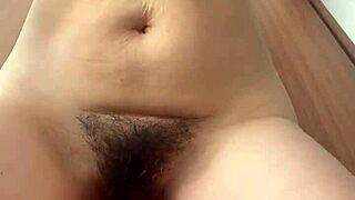 training hairy beaver with dildo for wet fucking