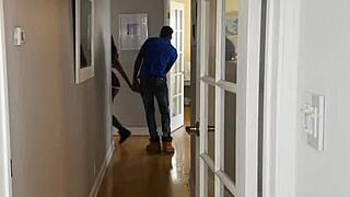 Wow! Horny stepmom caught spying on stepdaughter's hot ebony sex!