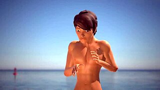Oily babe gets pussy pounded at the beach in 3D animation.
