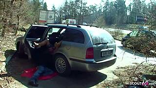 real teen 18+ gets banged outdoor on parking spot by client