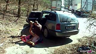 real teen 18+ gets banged outdoor on parking spot by client