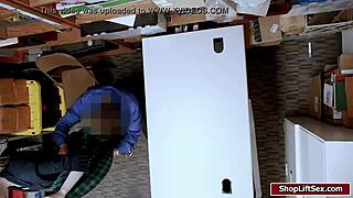 Blonde shoplifter feels intense pleasure as her shaved pussy gets banged doggystyle