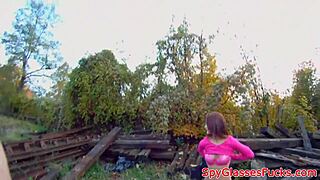 picked up european babe sucks cock outdoors